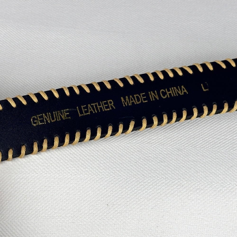 Whipstitch 90s Black Leather Belt Textural Vintage Suede Brass Hardware L - Picture 4 of 7